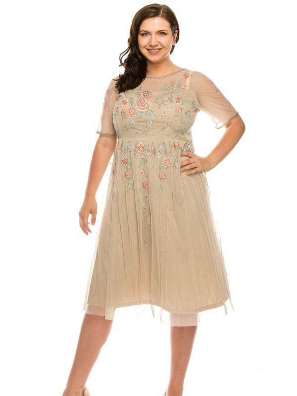 Embroidered Adrianna Papell Midi Dress